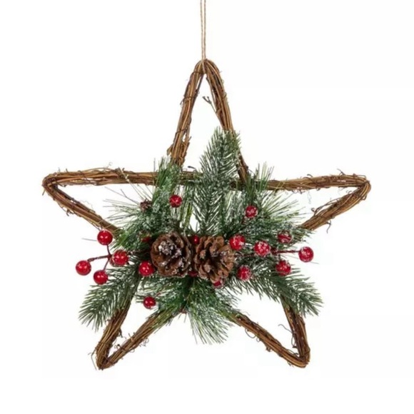 NWT- Set/2 Farmhouse Rustic Christmas Rattan & Pine Stars - Picture 4 of 5